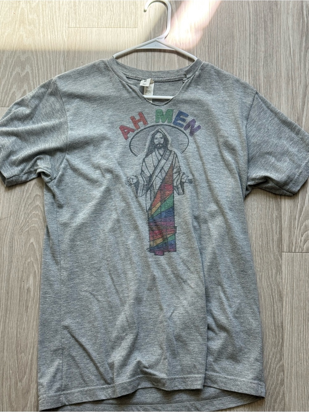 Gray Graphic Men's Jesus T-Shirt with Rainbow Accent 🏳️‍🌈 LGBTQ